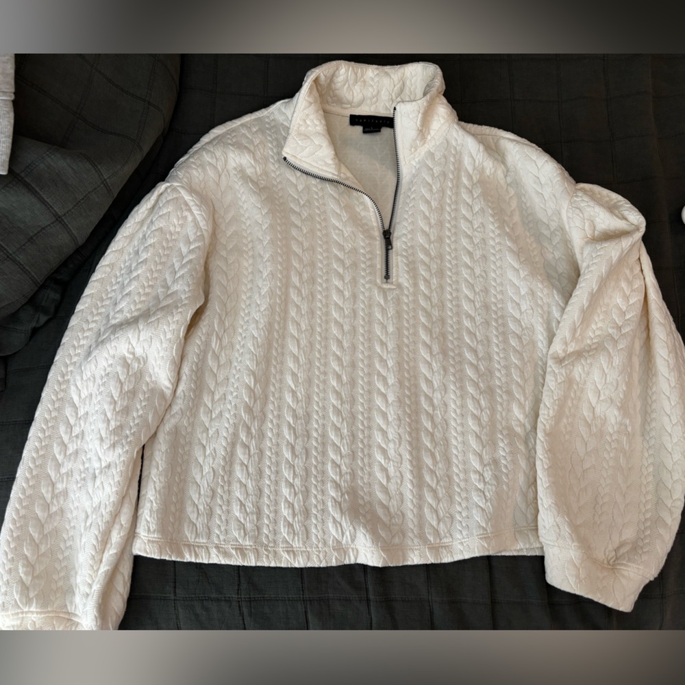 White Cable Knit Quarter Zip Sweater